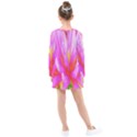 Fiery Hot Pink And Yellow Cactus Dahlia Flower Kids  Long Sleeve Dress View2