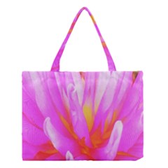 Fiery Hot Pink And Yellow Cactus Dahlia Flower Medium Tote Bag by myrubiogarden