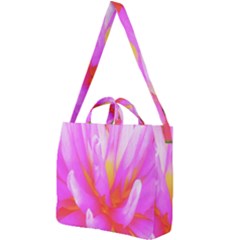 Fiery Hot Pink And Yellow Cactus Dahlia Flower Square Shoulder Tote Bag