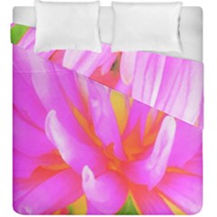 Fiery Hot Pink And Yellow Cactus Dahlia Flower Duvet Cover Double Side (king Size) by myrubiogarden