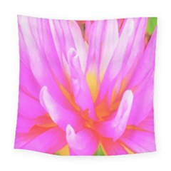 Fiery Hot Pink And Yellow Cactus Dahlia Flower Square Tapestry (large) by myrubiogarden