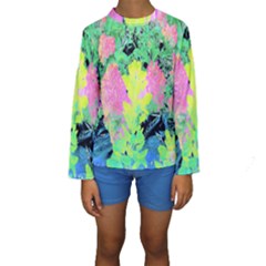 Fluorescent Yellow Smoke Tree With Pink Hydrangea Kids  Long Sleeve Swimwear by myrubiogarden