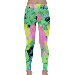 Fluorescent Yellow Smoke Tree With Pink Hydrangea Classic Yoga Leggings by myrubiogarden