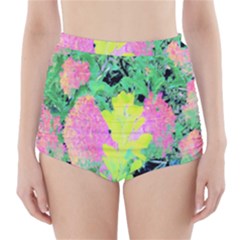 Fluorescent Yellow Smoke Tree With Pink Hydrangea High-waisted Bikini Bottoms by myrubiogarden