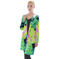 Fluorescent Yellow Smoke Tree With Pink Hydrangea Hooded Pocket Cardigan