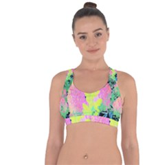 Fluorescent Yellow Smoke Tree With Pink Hydrangea Cross String Back Sports Bra by myrubiogarden