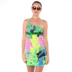 Fluorescent Yellow Smoke Tree With Pink Hydrangea One Soulder Bodycon Dress by myrubiogarden