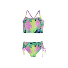 Fluorescent Yellow Smoke Tree With Pink Hydrangea Girls  Tankini Swimsuit by myrubiogarden