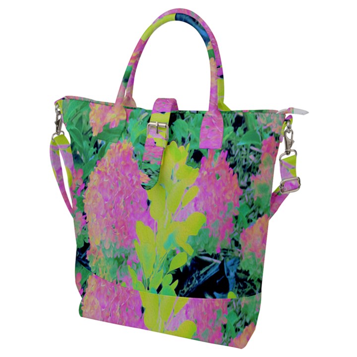 Fluorescent Yellow Smoke Tree With Pink Hydrangea Buckle Top Tote Bag