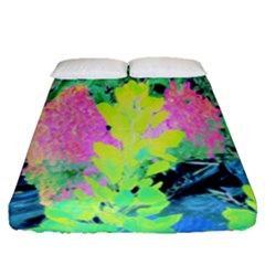 Fluorescent Yellow Smoke Tree With Pink Hydrangea Fitted Sheet (queen Size) by myrubiogarden