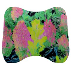 Fluorescent Yellow Smoke Tree With Pink Hydrangea Velour Head Support Cushion by myrubiogarden