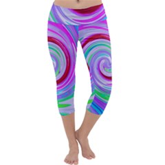 Groovy Abstract Red Swirl On Purple And Pink Capri Yoga Leggings by myrubiogarden