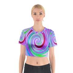 Groovy Abstract Red Swirl On Purple And Pink Cotton Crop Top by myrubiogarden