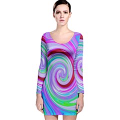 Groovy Abstract Red Swirl On Purple And Pink Long Sleeve Velvet Bodycon Dress by myrubiogarden