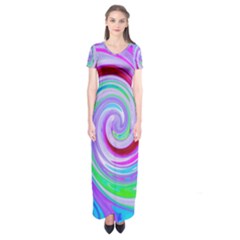 Groovy Abstract Red Swirl On Purple And Pink Short Sleeve Maxi Dress by myrubiogarden