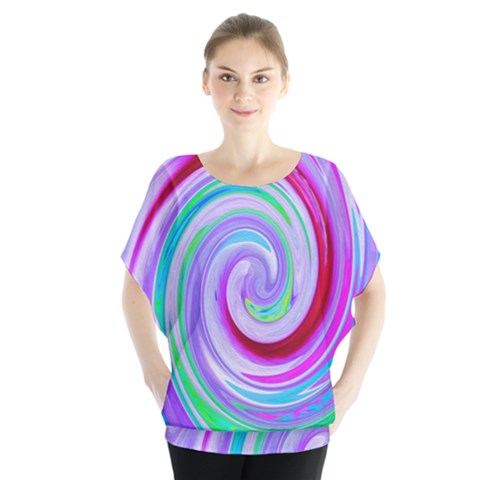 Groovy Abstract Red Swirl On Purple And Pink Batwing Chiffon Blouse by myrubiogarden