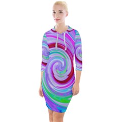 Groovy Abstract Red Swirl On Purple And Pink Quarter Sleeve Hood Bodycon Dress by myrubiogarden