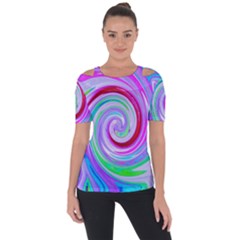 Groovy Abstract Red Swirl On Purple And Pink Shoulder Cut Out Short Sleeve Top by myrubiogarden