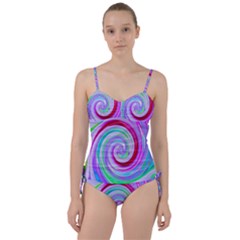 Groovy Abstract Red Swirl On Purple And Pink Sweetheart Tankini Set by myrubiogarden