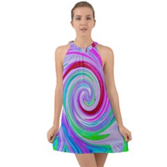 Groovy Abstract Red Swirl On Purple And Pink Halter Tie Back Chiffon Dress by myrubiogarden