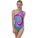 Groovy Abstract Red Swirl On Purple And Pink To One Side Swimsuit View1