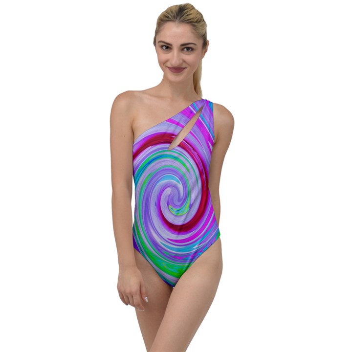 Groovy Abstract Red Swirl On Purple And Pink To One Side Swimsuit