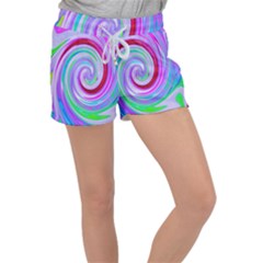 Groovy Abstract Red Swirl On Purple And Pink Women s Velour Lounge Shorts by myrubiogarden