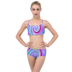 Groovy Abstract Red Swirl On Purple And Pink Layered Top Bikini Set by myrubiogarden