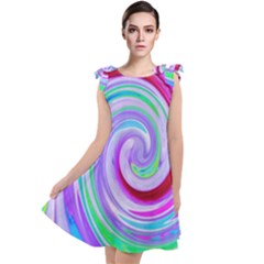 Groovy Abstract Red Swirl On Purple And Pink Tie Up Tunic Dress