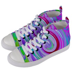 Groovy Abstract Red Swirl On Purple And Pink Women s Mid-top Canvas Sneakers by myrubiogarden