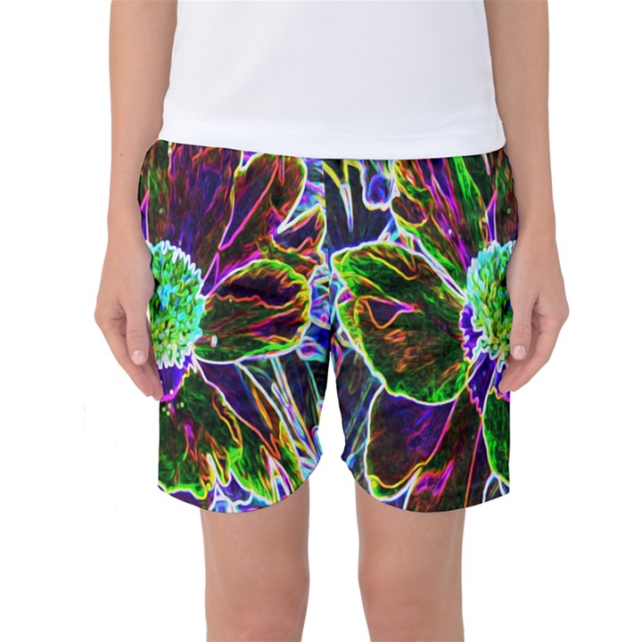 Abstract Garden Peony In Black And Blue Women s Basketball Shorts