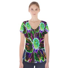 Abstract Garden Peony In Black And Blue Short Sleeve Front Detail Top by myrubiogarden