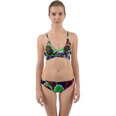 Abstract Garden Peony In Black And Blue Wrap Around Bikini Set by myrubiogarden