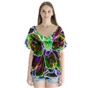 Abstract Garden Peony In Black And Blue V-Neck Flutter Sleeve Top View1