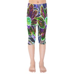 Abstract Garden Peony In Black And Blue Kids  Capri Leggings  by myrubiogarden