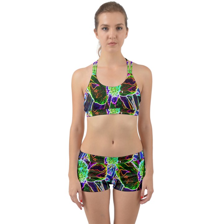 Abstract Garden Peony In Black And Blue Back Web Gym Set