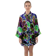 Abstract Garden Peony In Black And Blue Long Sleeve Kimono Robe by myrubiogarden