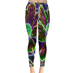 Abstract Garden Peony In Black And Blue Inside Out Leggings by myrubiogarden