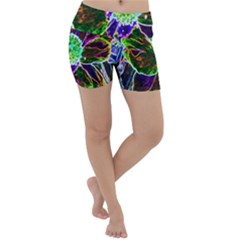 Abstract Garden Peony In Black And Blue Lightweight Velour Yoga Shorts by myrubiogarden