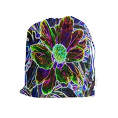 Abstract Garden Peony In Black And Blue Drawstring Pouch (xl) by myrubiogarden