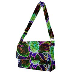 Abstract Garden Peony In Black And Blue Full Print Messenger Bag by myrubiogarden