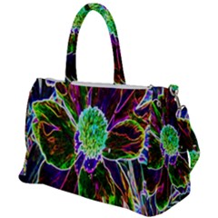 Abstract Garden Peony In Black And Blue Duffel Travel Bag