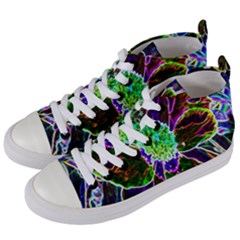 Abstract Garden Peony In Black And Blue Women s Mid-top Canvas Sneakers by myrubiogarden