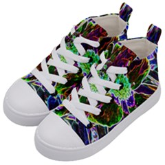 Abstract Garden Peony In Black And Blue Kid s Mid-top Canvas Sneakers by myrubiogarden