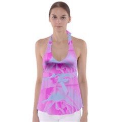 Perfect Hot Pink And Light Blue Rose Detail Babydoll Tankini Top by myrubiogarden