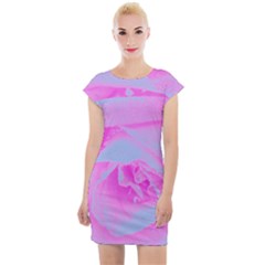 Perfect Hot Pink And Light Blue Rose Detail Cap Sleeve Bodycon Dress