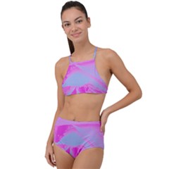 Perfect Hot Pink And Light Blue Rose Detail High Waist Tankini Set