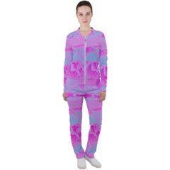 Perfect Hot Pink And Light Blue Rose Detail Casual Jacket And Pants Set