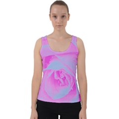 Perfect Hot Pink And Light Blue Rose Detail Velvet Tank Top by myrubiogarden