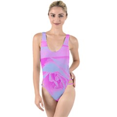 Perfect Hot Pink And Light Blue Rose Detail High Leg Strappy Swimsuit by myrubiogarden